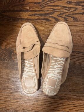 Suede Penny Loafer Mules in Beige
